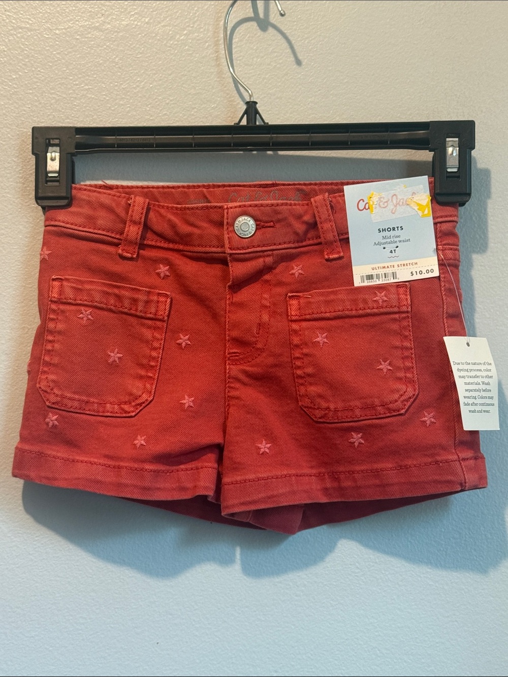 Cat & Jack 4T Red Shorts with Pink Star Embroidery Mid Ride Stretch
